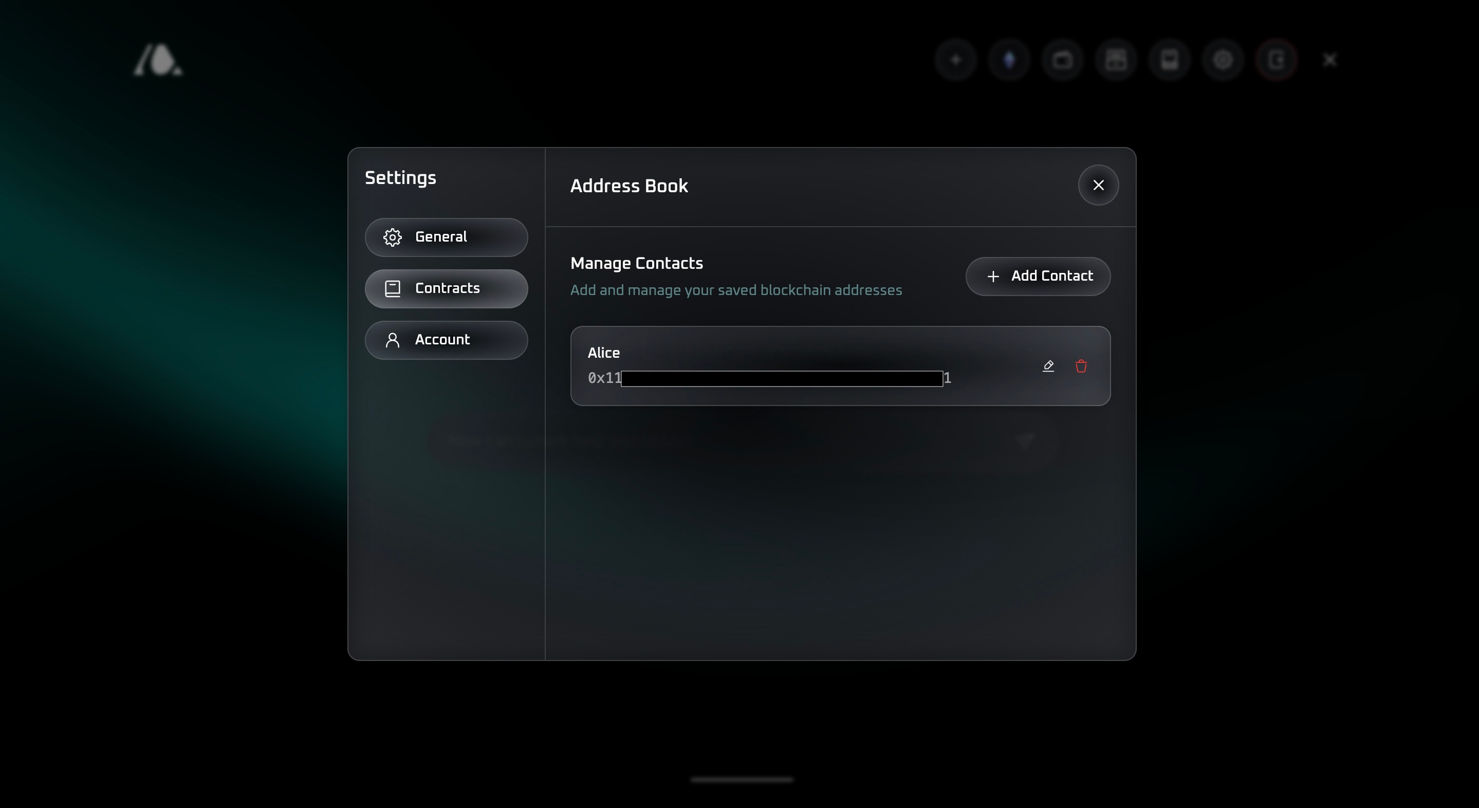 Contact management interface for saved addresses